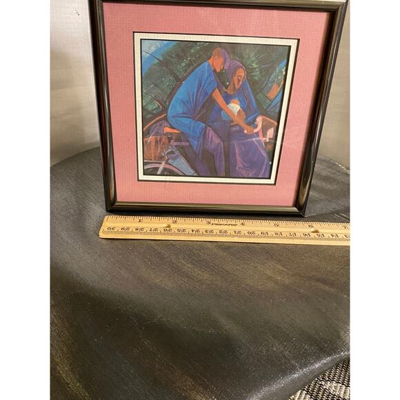 Pro - Framed Wall Art 6 X 6 in. Man, Woman, Child on Bicycle Double matted EUC - Picture 16 of 16